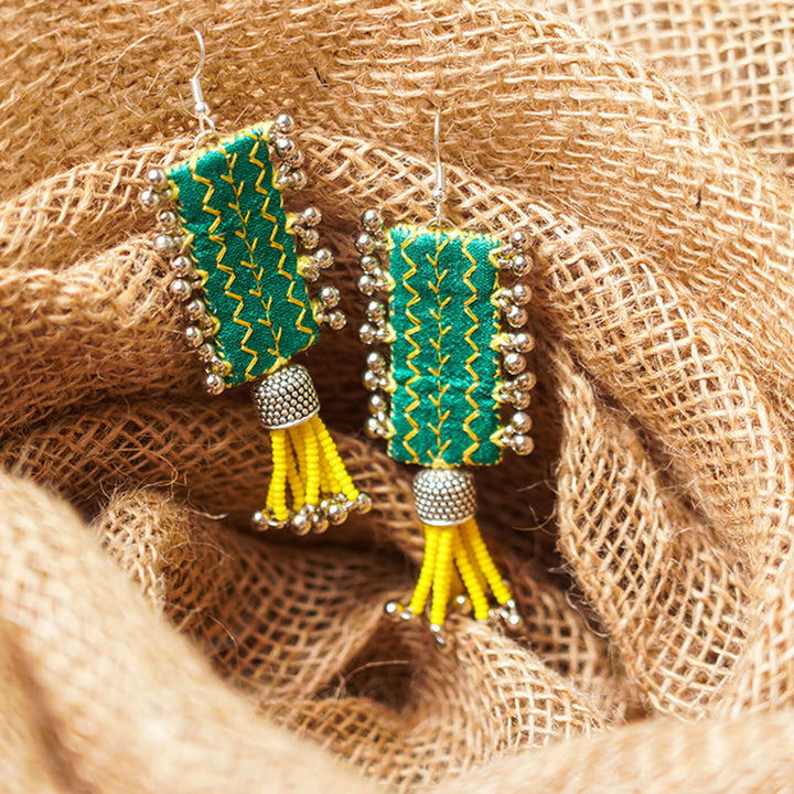 Embroidered Fabric & Bead Earrings - Zwende