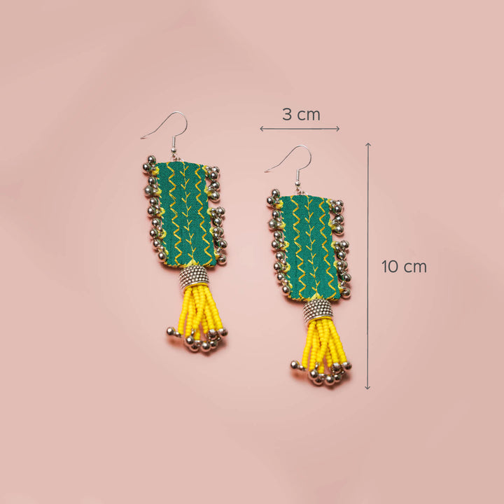 Embroidered Fabric & Bead Earrings - Zwende