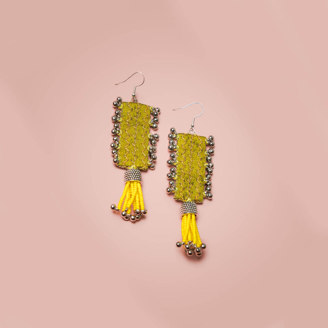 Embroidered Fabric & Bead Earrings - Zwende