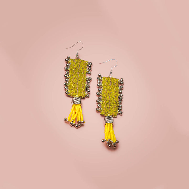 Embroidered Fabric & Bead Earrings - Zwende