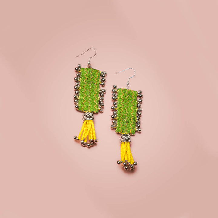 Embroidered Fabric & Bead Earrings - Zwende