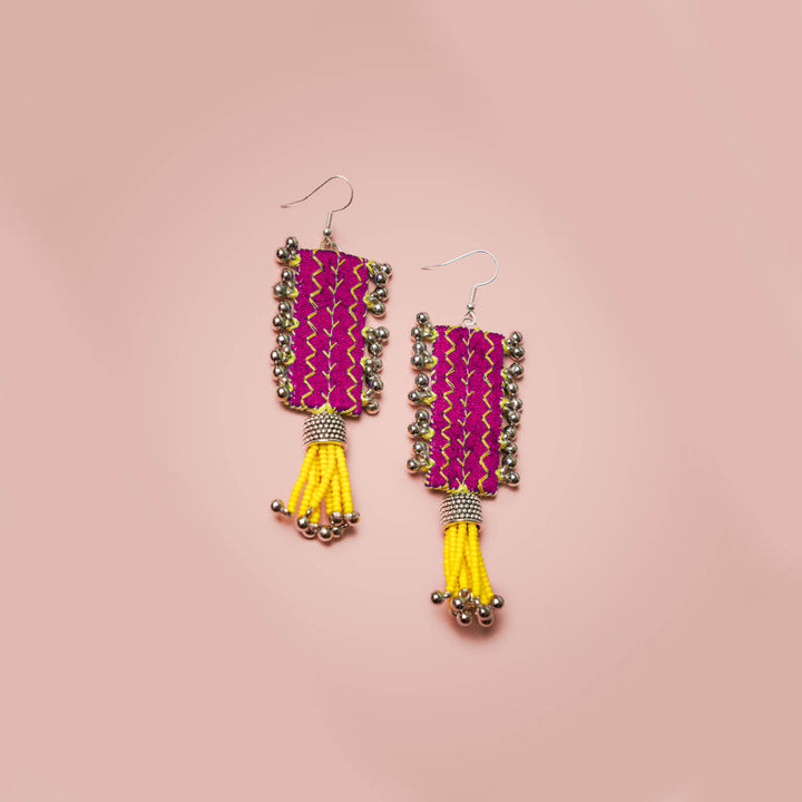 Embroidered Fabric & Bead Earrings - Zwende