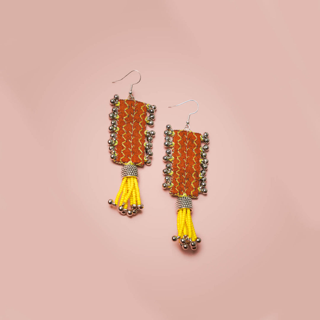 Embroidered Fabric & Bead Earrings - Zwende