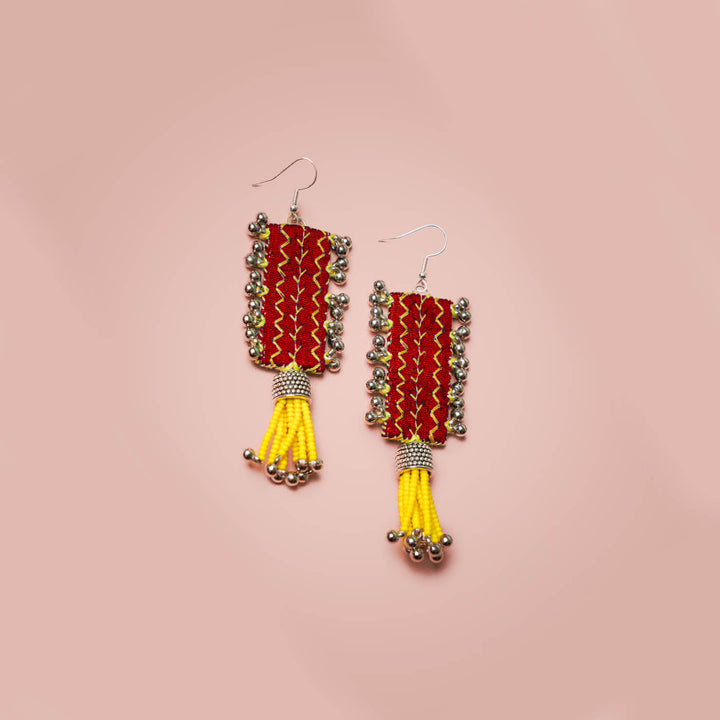 Embroidered Fabric & Bead Earrings - Zwende
