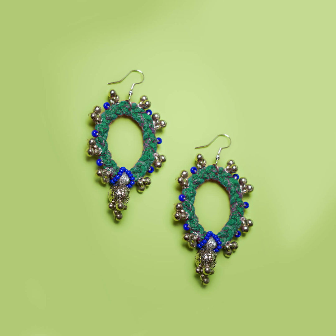 Circular Embroidered Fabric Earrings