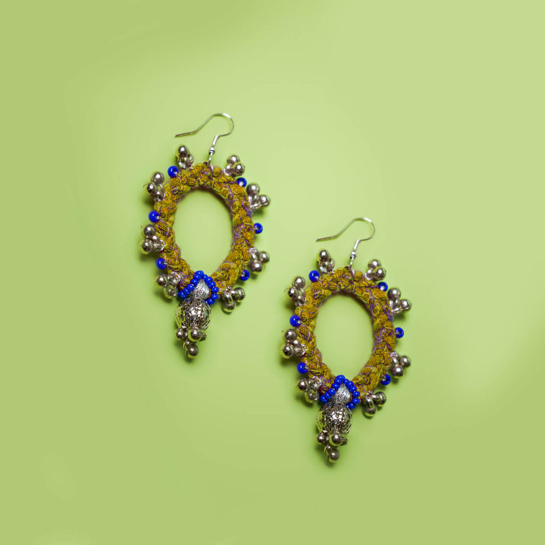 Circular Embroidered Fabric Earrings