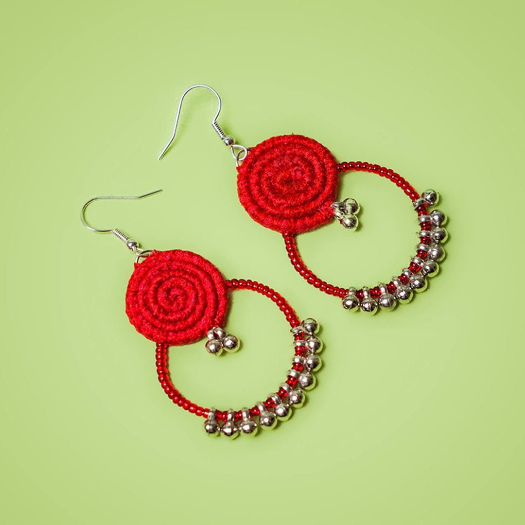 Spiral Fabric & Bead Earrings