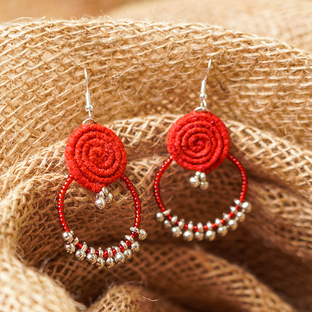 Spiral Fabric & Bead Earrings