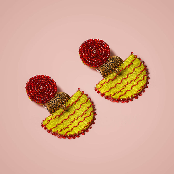 Half Moon Embroidered Fabric Earrings