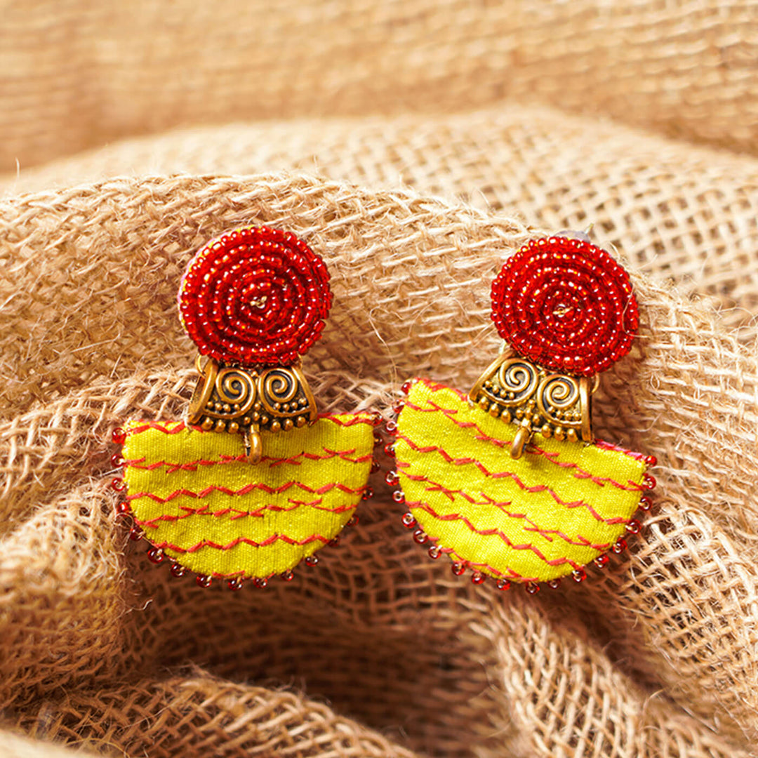 Half Moon Embroidered Fabric Earrings