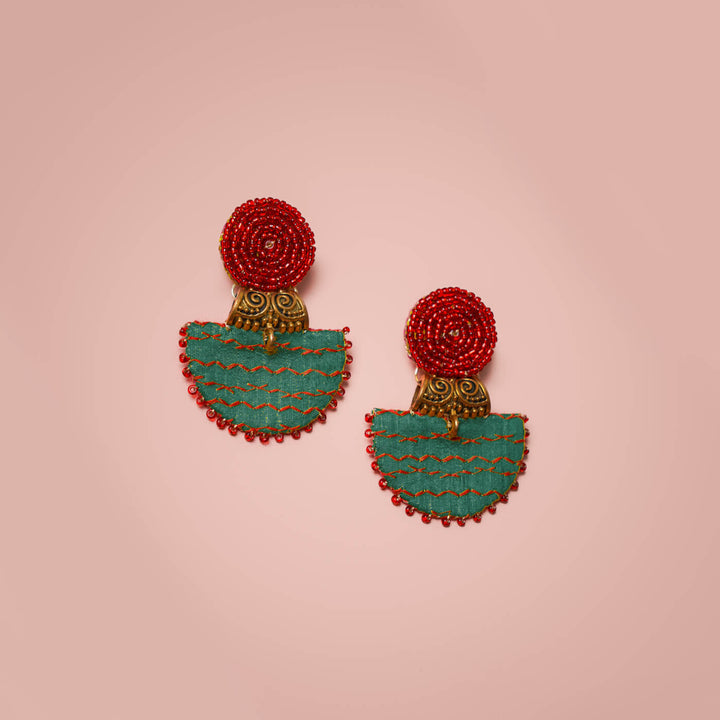 Half Moon Embroidered Fabric Earrings