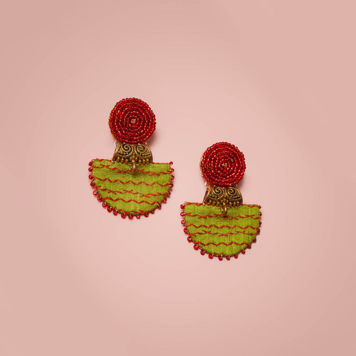 Half Moon Embroidered Fabric Earrings