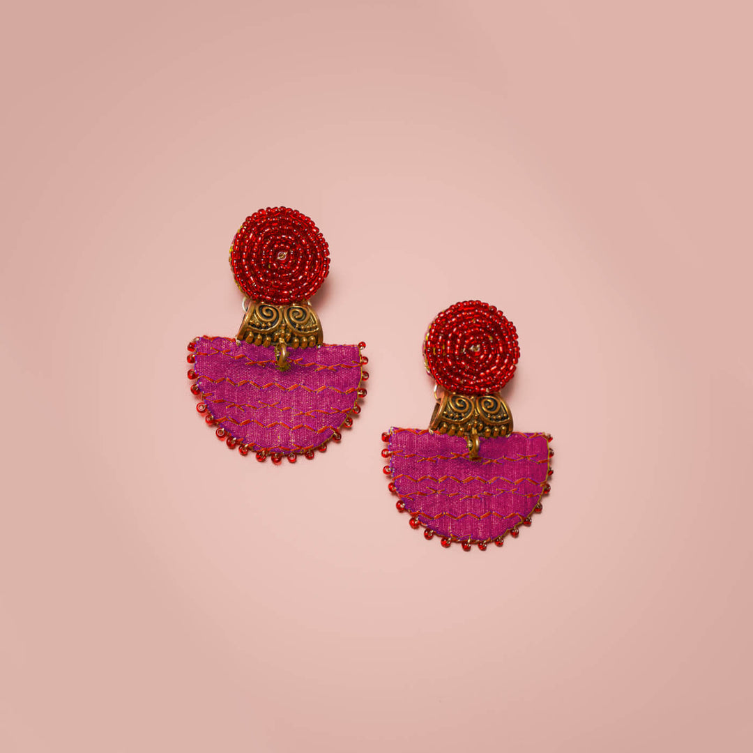 Half Moon Embroidered Fabric Earrings