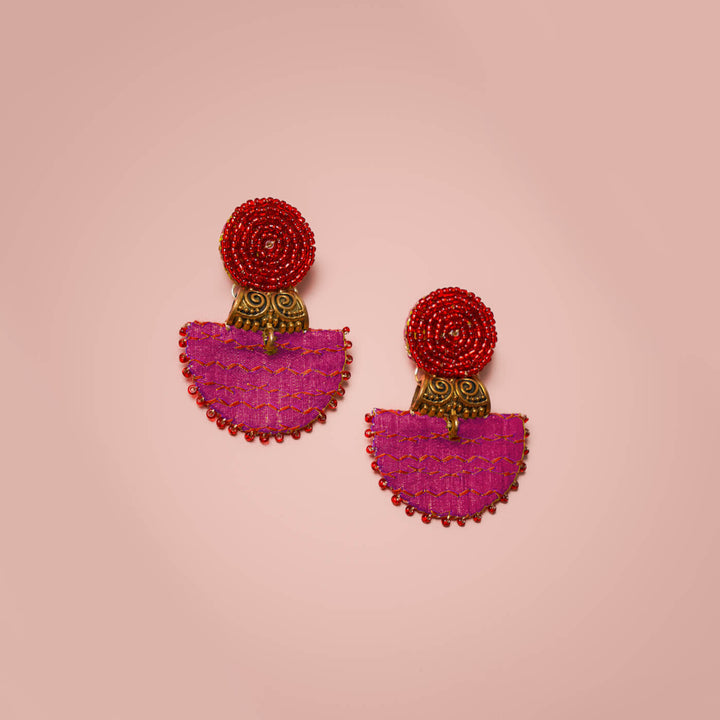 Half Moon Embroidered Fabric Earrings