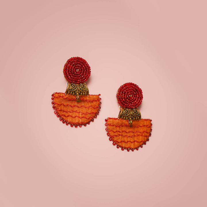Half Moon Embroidered Fabric Earrings