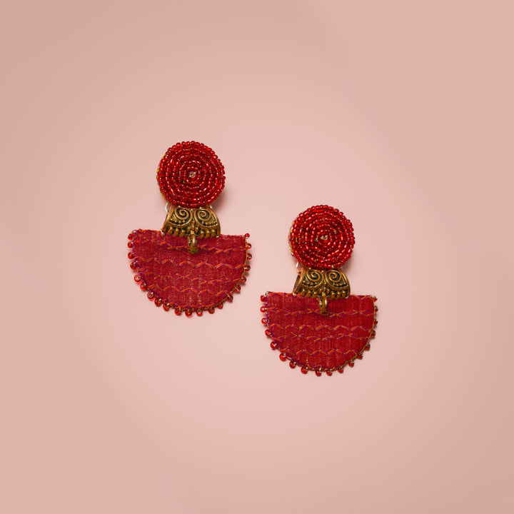 Half Moon Embroidered Fabric Earrings