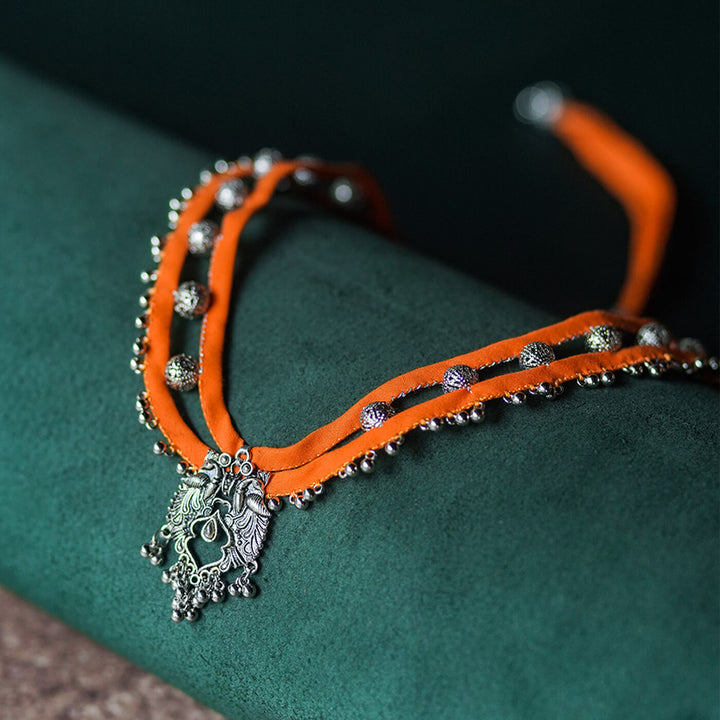 Orange Oxidised Statement Necklace