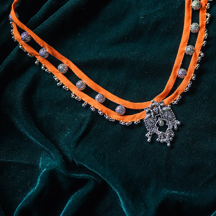 Orange Oxidised Statement Necklace