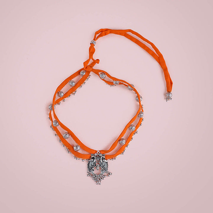 Orange Oxidised Statement Necklace