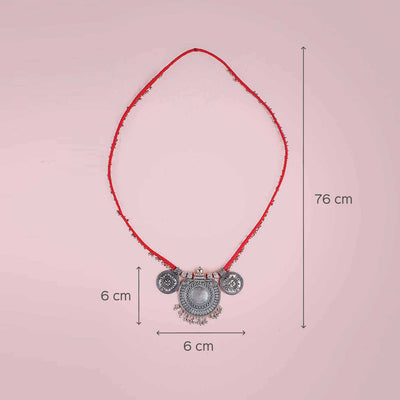 Red Statement Necklace with Oxidized Pendant