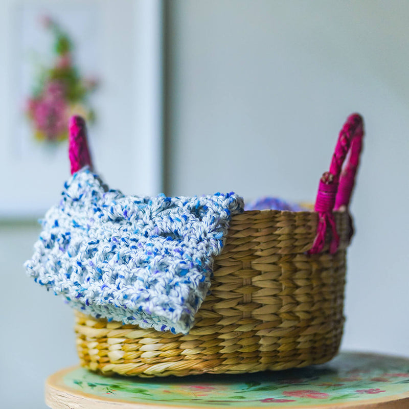 Handwoven Kauna Basket with Pink Handles
