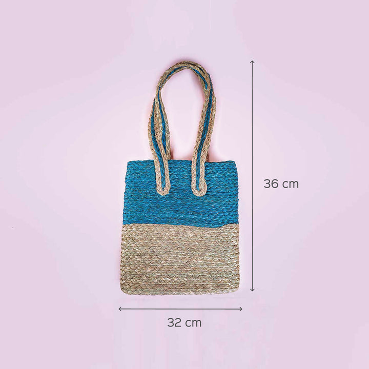 Handwoven Indigo Sabai Shopper's Bag - Small