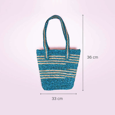 Handwoven Blue Sabai Tote Bag