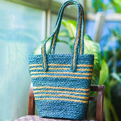 Handwoven Blue Sabai Tote Bag