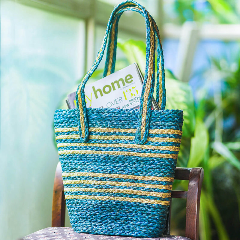Handwoven Blue Sabai Tote Bag