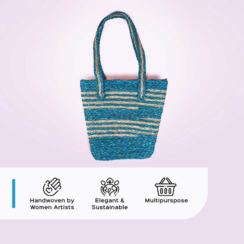 Handwoven Blue Sabai Tote Bag
