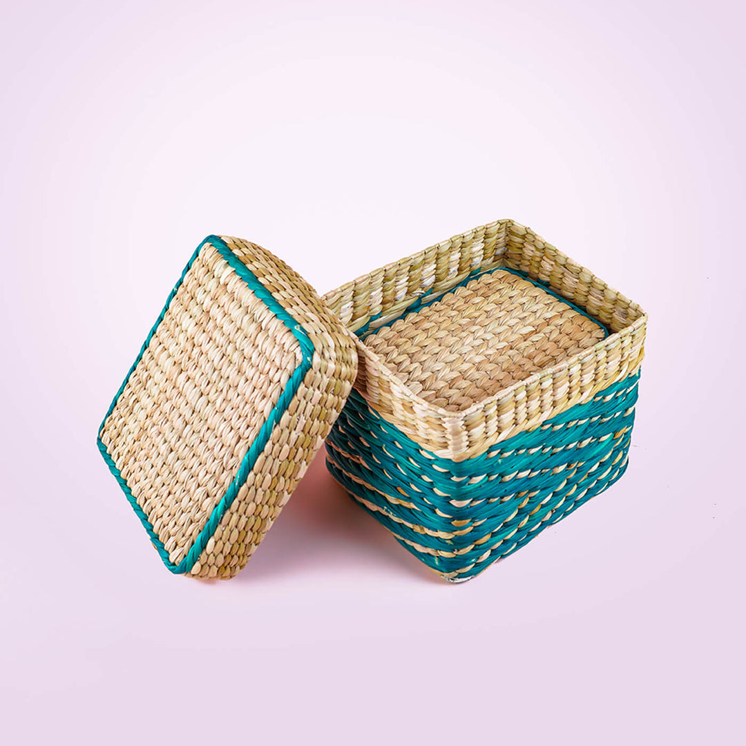 Handwoven Blue Kauna Organizers - Set of 3