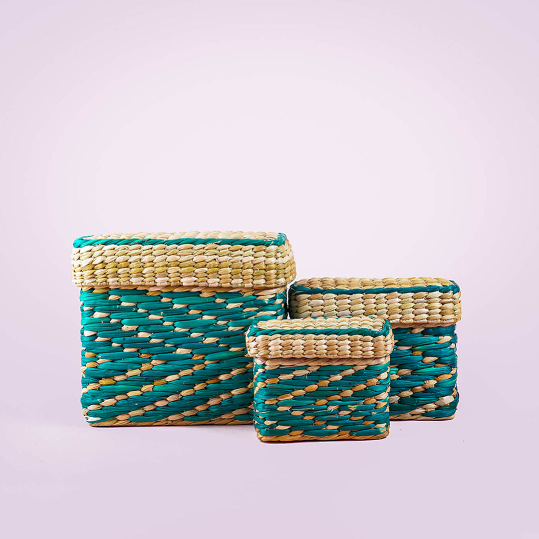 Handwoven Blue Kauna Organizers - Set of 3