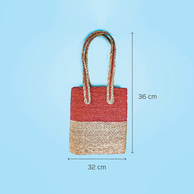 Handwoven Red Sabai Shopper's Bag - Small