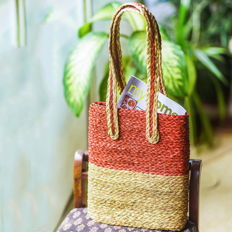 Handwoven Red Sabai Shopper&
