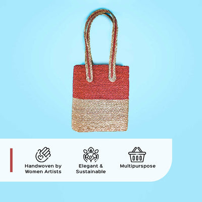Handwoven Red Sabai Shopper's Bag - Small