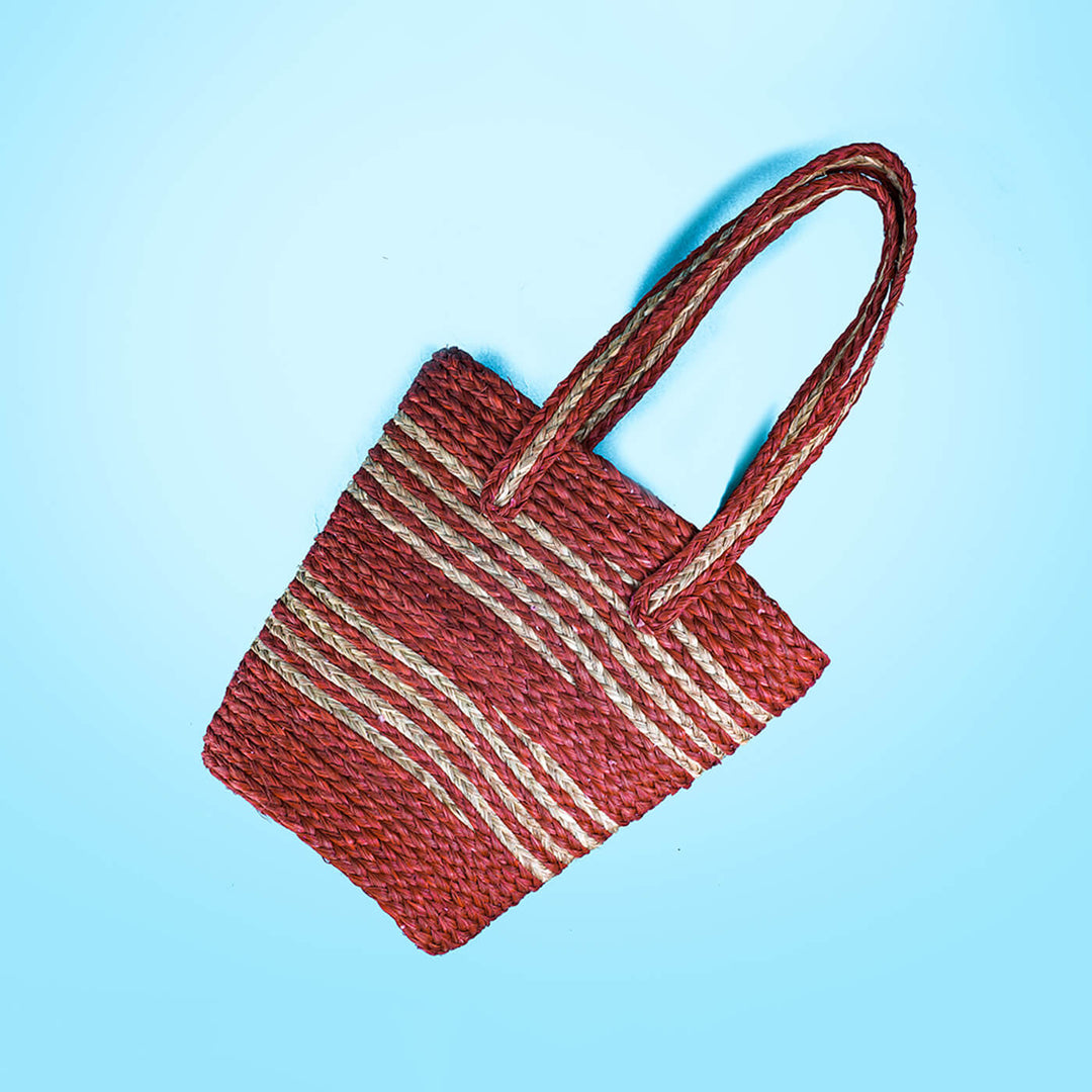 Handwoven Red Sabai Tote Bag - Zwende