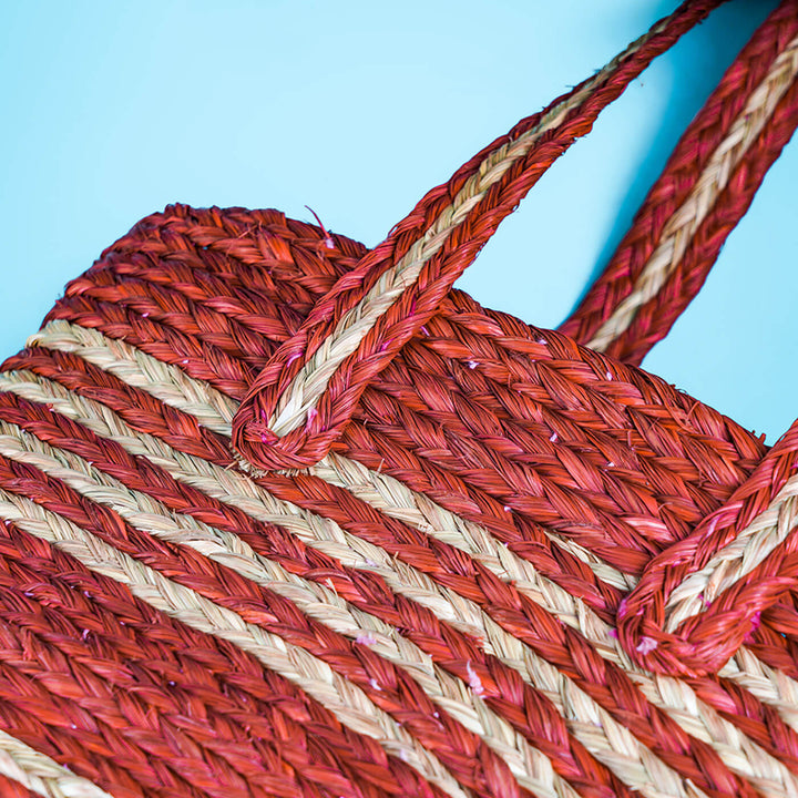 Handwoven Red Sabai Tote Bag