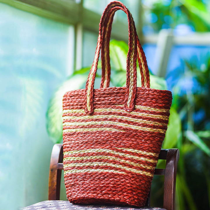 Handwoven Red Sabai Tote Bag - Zwende