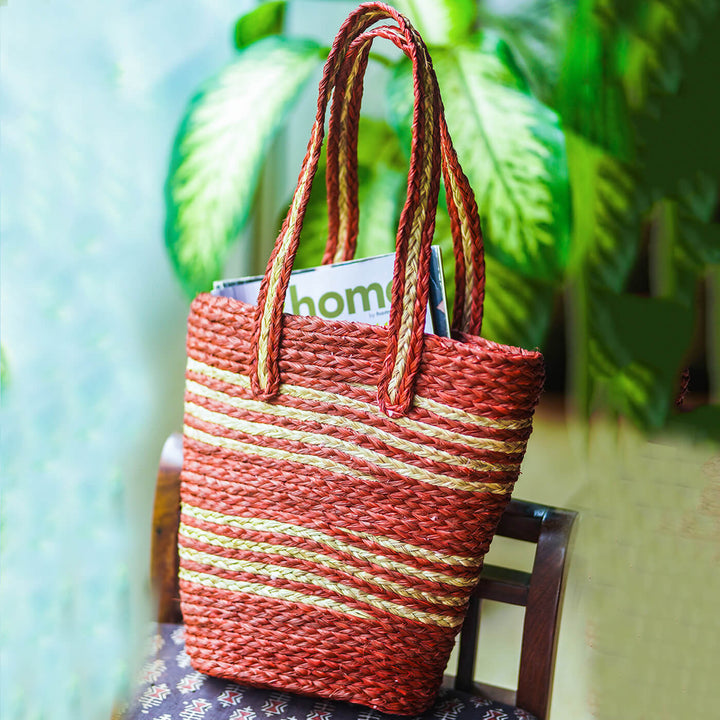 Handwoven Red Sabai Tote Bag - Zwende