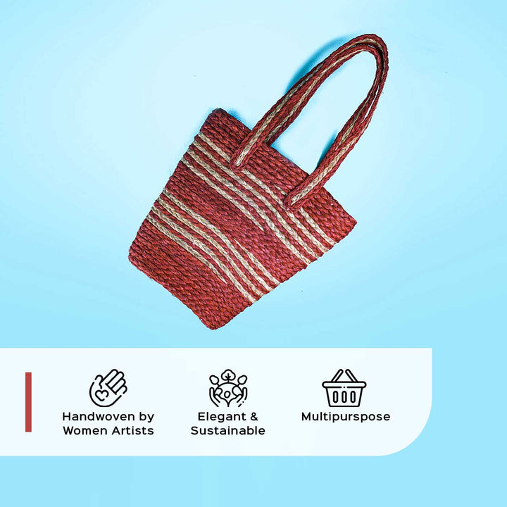Handwoven Red Sabai Tote Bag - Zwende
