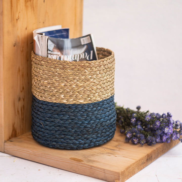 Sabai Planter & Organizer - Natural & Navy Blue