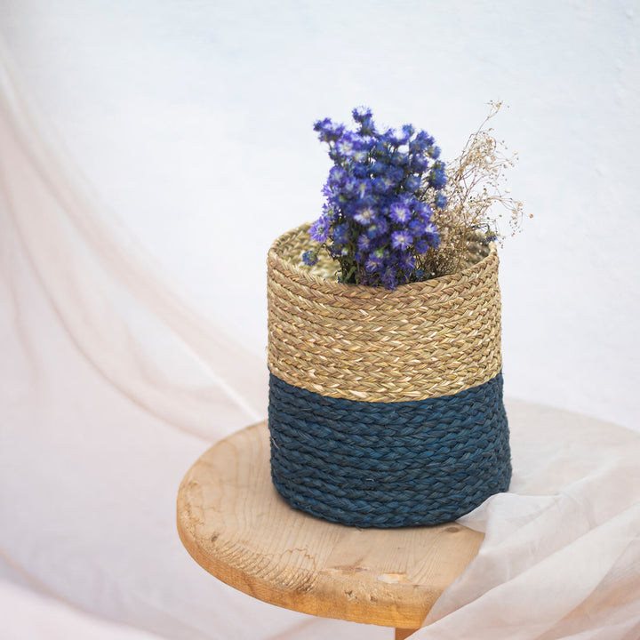 Sabai Planter & Organizer - Natural & Navy Blue