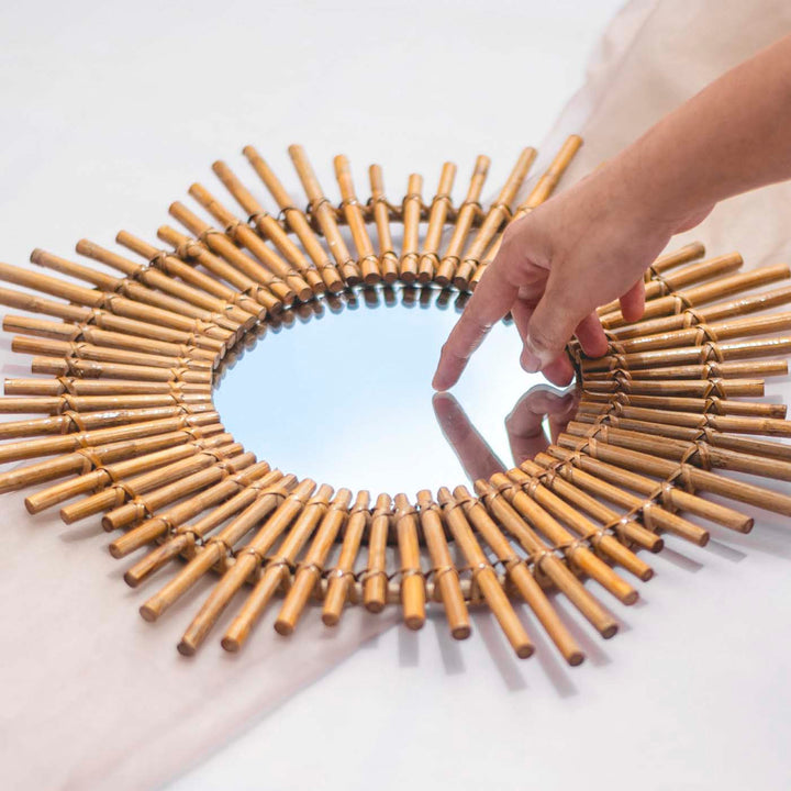 Rattan Cane Mirror - Rising Sun - Zwende