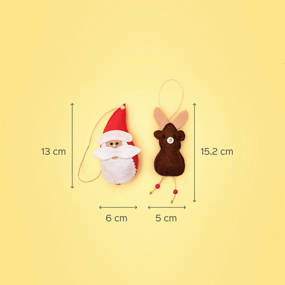 Handmade Upcycled Santa And Reindeer Felt Ornaments For Christmas Tree Decoration | Set Of 2