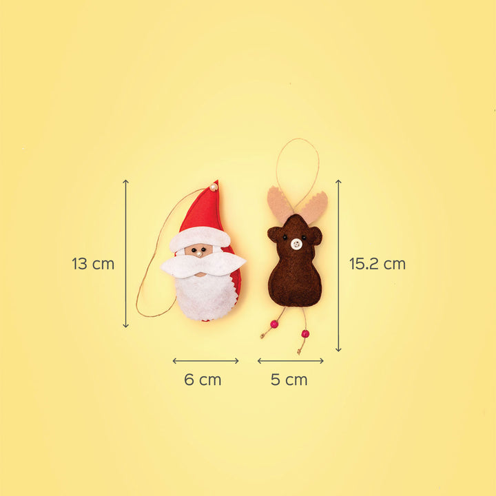 Handmade Upcycled Santa And Reindeer Felt Ornaments For Christmas Tree Decoration | Set Of 2