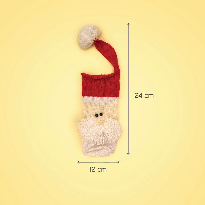 Upcycled Santa Wool Knitted Wine Bottle Cover