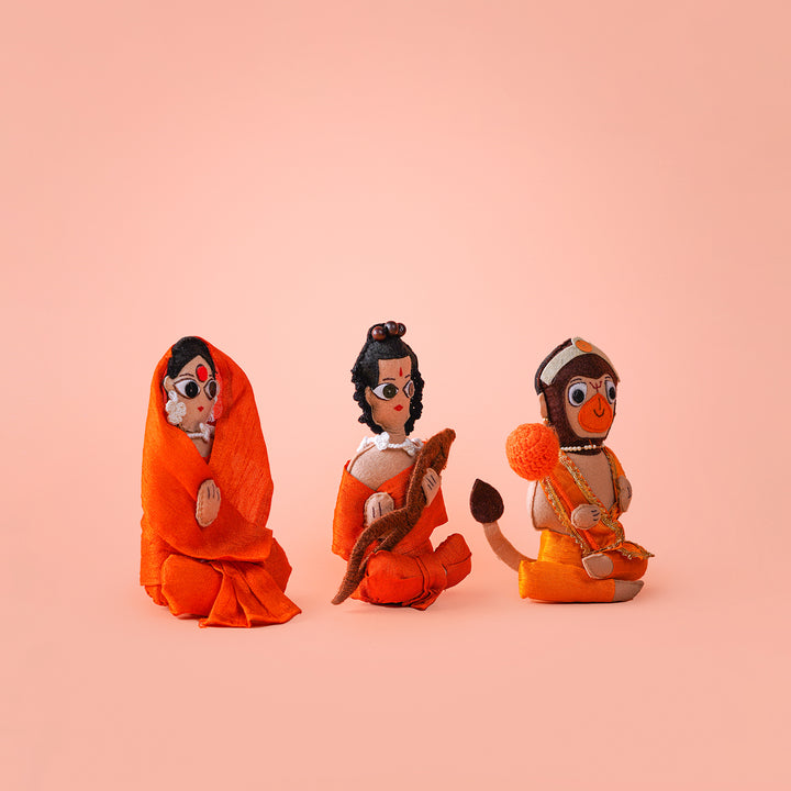 Handmade Hanuman, Rama and Sita Felt Soft Toys - Set of 3