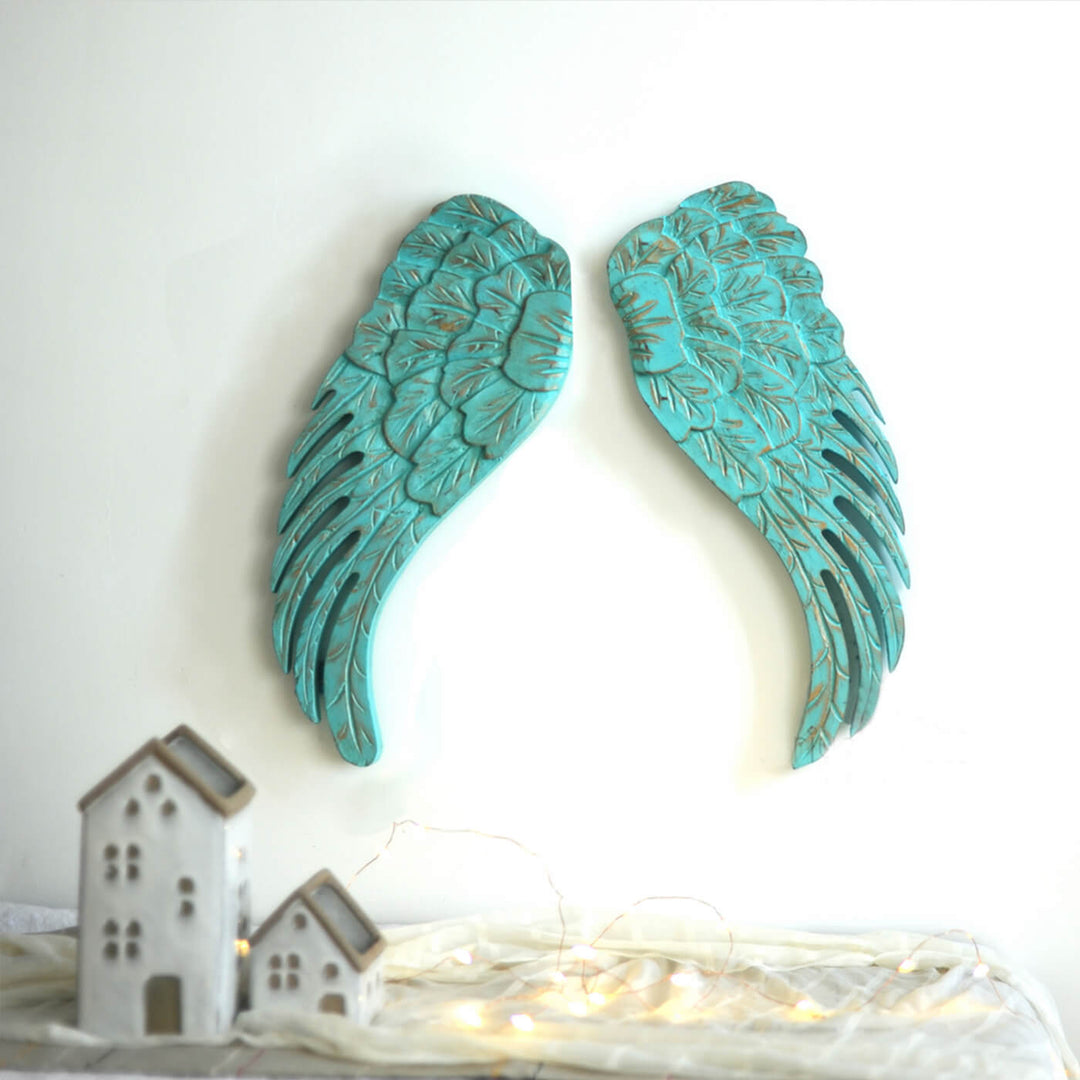 Handcarved Teak Wood Angel Wings Wall Decor
