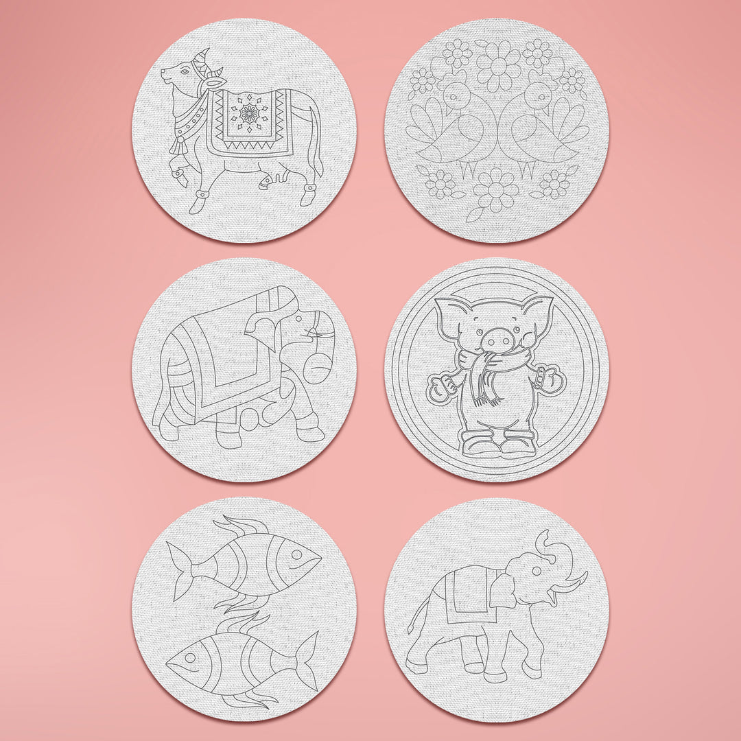 Trial Pack - Animal and Bird Motifs Premarked Canvas Bases - Set of 6