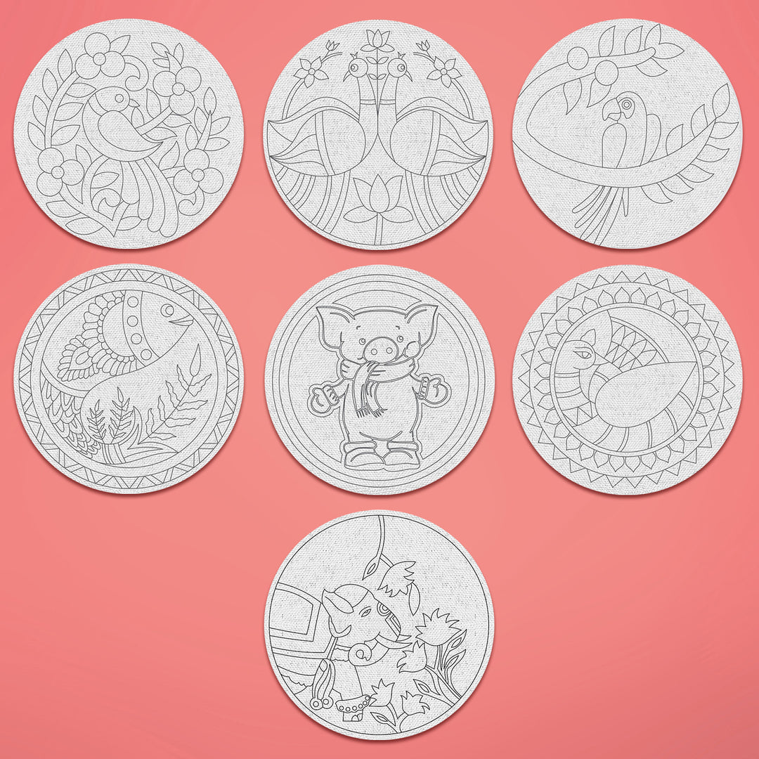 Trial Pack - Bird and Animal Motifs Premarked Canvas Bases - Set of 7